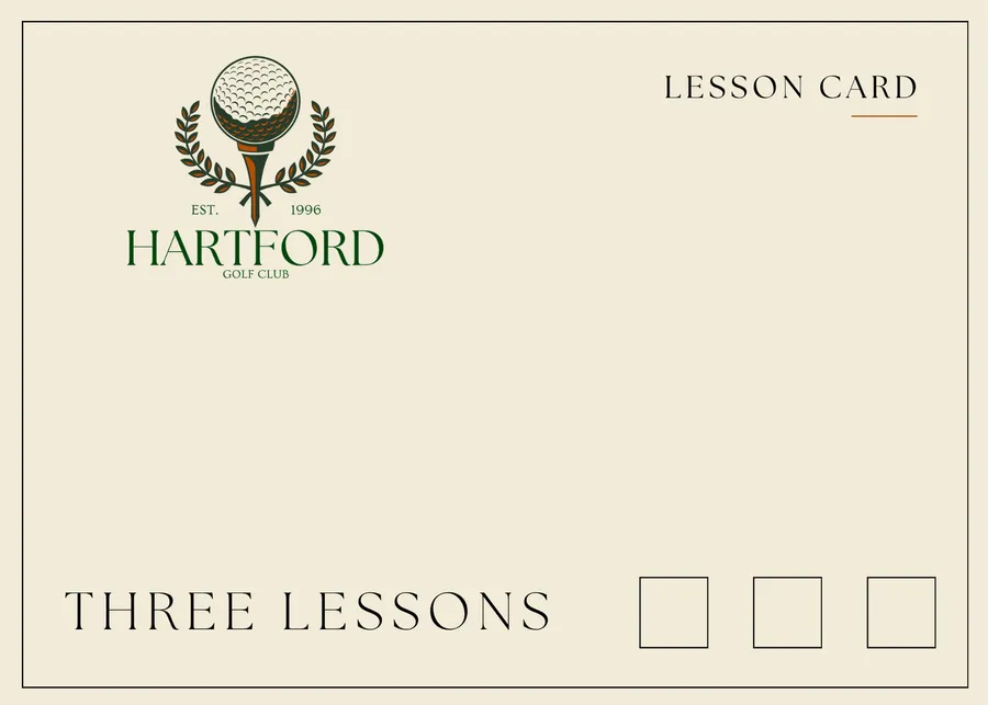 Cream Hartford lesson card reading Three Lessons, with three boxes to mark off