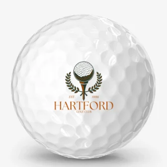 White golf ball printed with the Hartford crest