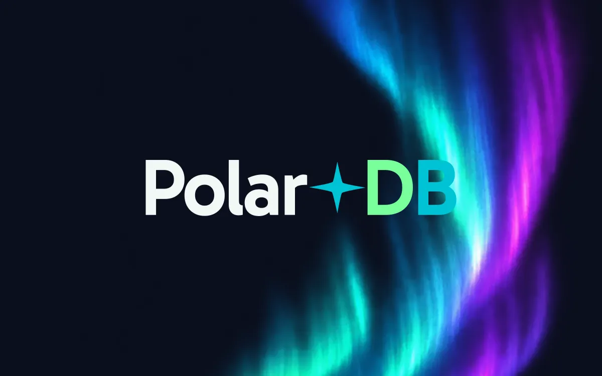 Polar DB wordmark over a teal and purple aurora